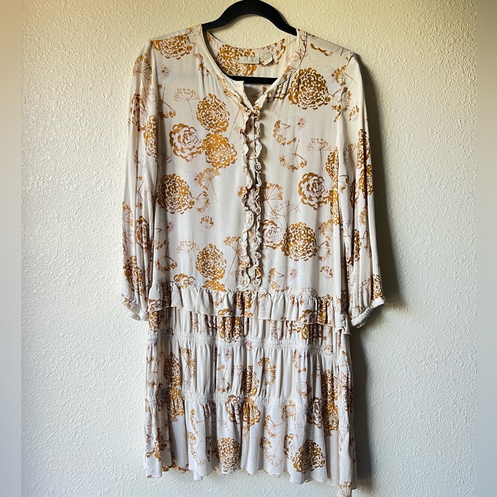 Floral Print Dress in Cream and Brown